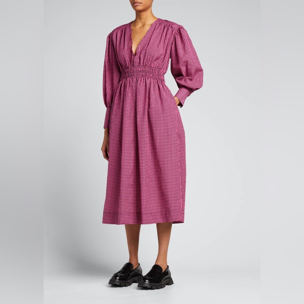 Ganni Fuchsia Check Midi Dress
